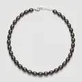 Premium Dark Peacock Freshwater Pearl Necklace18", 9-9.5mm Oval Pearls, Silver-Plated 1
