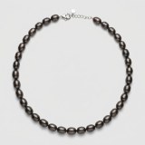 Premium Dark Peacock Freshwater Pearl Necklace18", 9-9.5mm Oval Pearls, Silver-Plated thumbnail 1