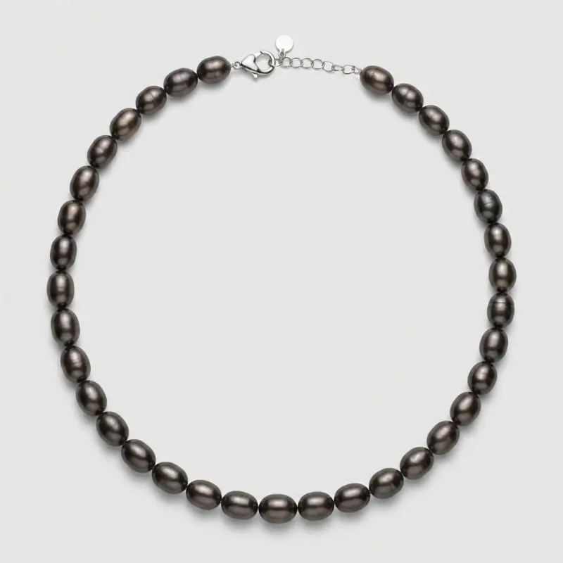 Premium Dark Peacock Freshwater Pearl Necklace18", 9-9.5mm Oval Pearls, Silver-Plated - Main Image