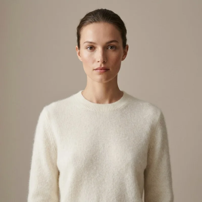 Women's Luxury Brushed Cashmere Crewneck Sweater - Elegant White (L) - Main Image