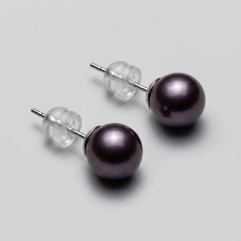 Enchanting Purple Pearl Stud Earrings 8.3mm S925 Sterling Silver Minimalist Elegant - Main Image