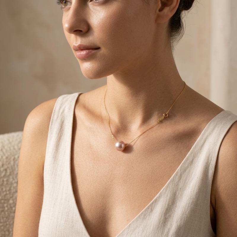 10.38mm Pearl Necklace, 14K Gold Plated - Image 2