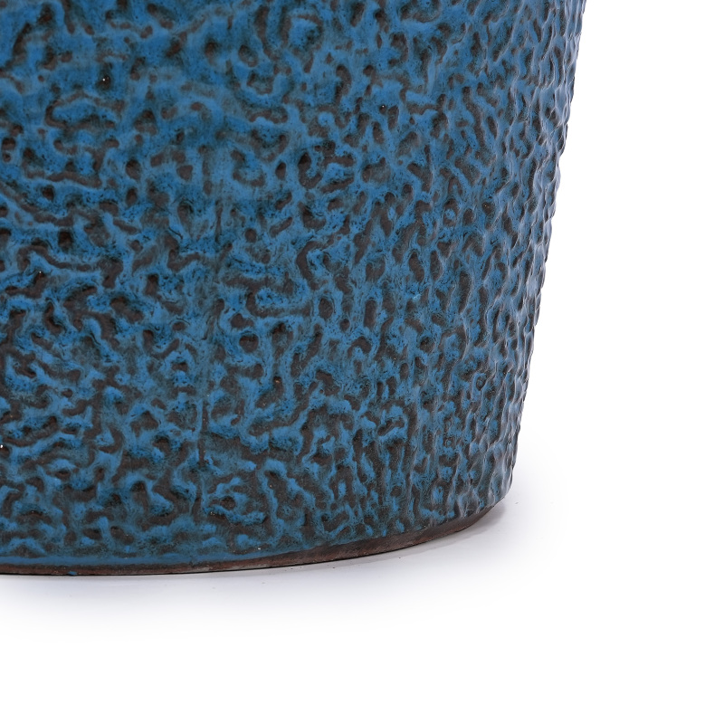 Set of 3 Handmade Blue Textured Ceramic Planters (15/12/9 inches) Breathable Flower Pots - Image 5