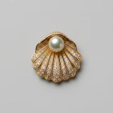 Elegant Pearl Finger-Citron Metal Brooch with Pave-Set Brilliant Rhinestones, 11.5mm thumbnail 1
