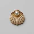 Elegant Pearl Finger-Citron Metal Brooch with Pave-Set Brilliant Rhinestones, 11.5mm 1