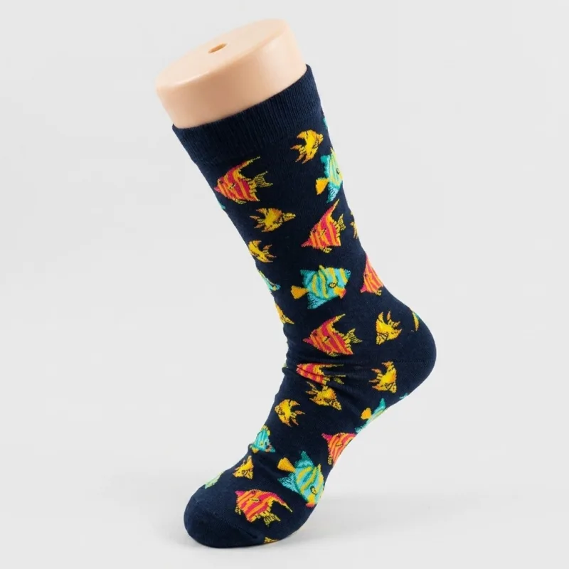 Tropical Fish Pattern Crew Socks - Unisex One Size, Premium Cotton Blend - Main Image