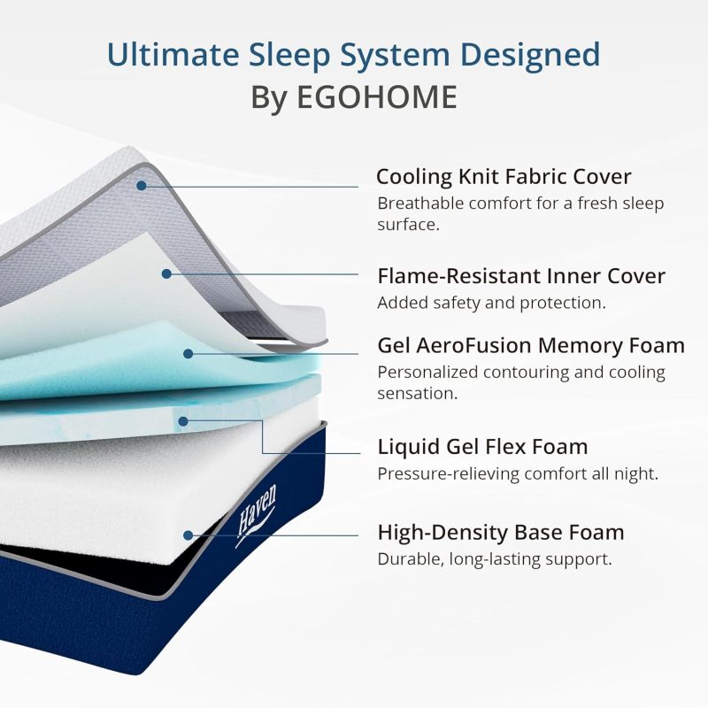EGOHOME Haven Gel Memory Foam Mattress 12-Inch Cooling Cover & Pressure Relief - Image 5