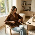 Women's Premium 100% Pure Cashmere Wide Collar Tie-Front Cardigan - Elegant Coffee Brown Luxury Wrap Top 2