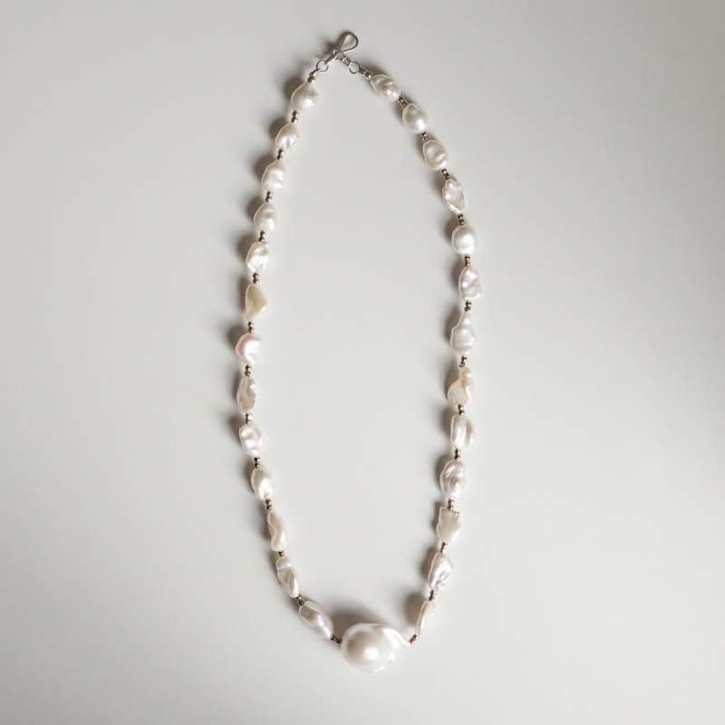 Shining Silver Baroque Freshwater Pearl Necklace, 16.5in - Main Image