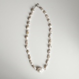 Shining Silver Baroque Freshwater Pearl Necklace, 16.5in thumbnail 1