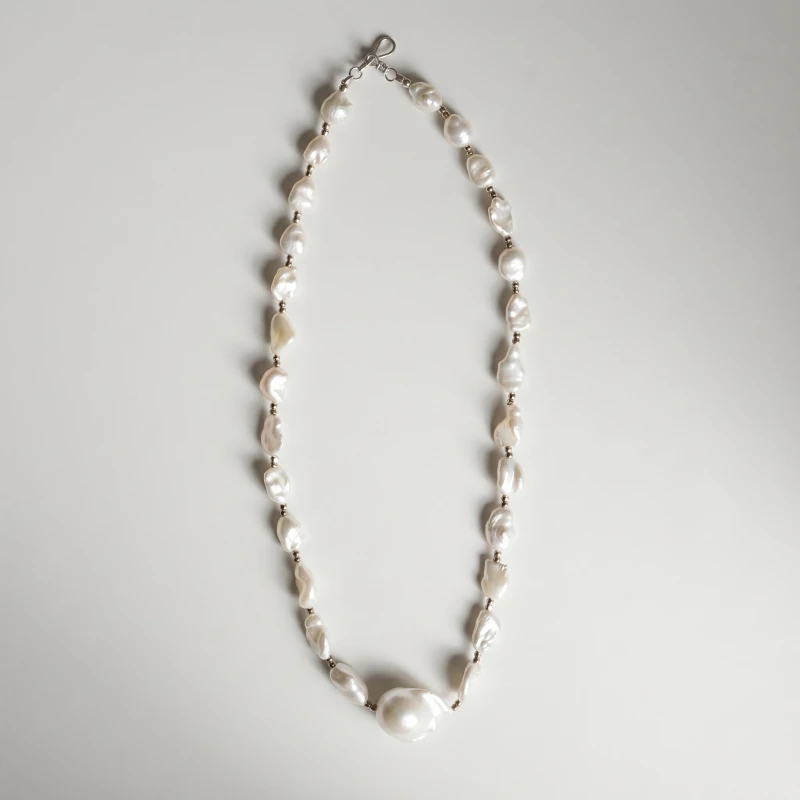 Shining Silver Baroque Freshwater Pearl Necklace, 16.5in - Main Image