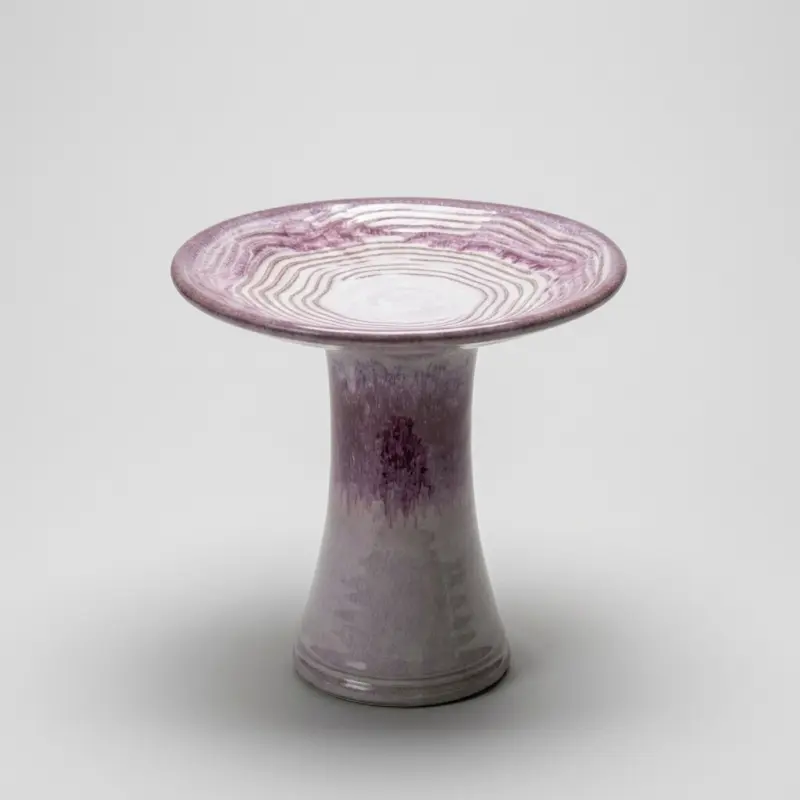 17'' Ceramic Bird Bath, Elegant Rose Ombre Pedestal with Swirl Pattern - Main Image