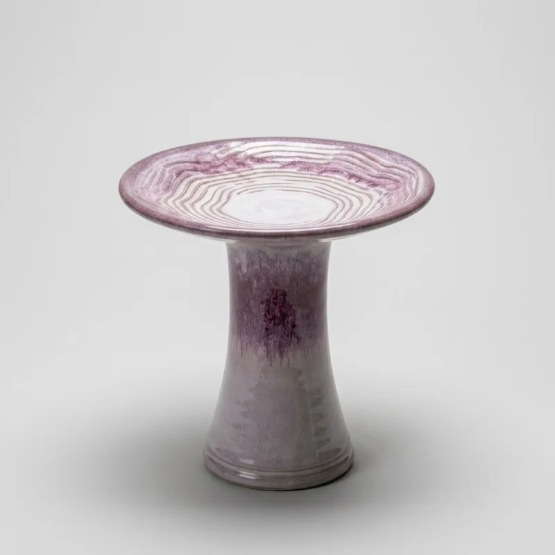 17'' Ceramic Bird Bath, Elegant Rose Ombre Pedestal with Swirl Pattern - Main Image