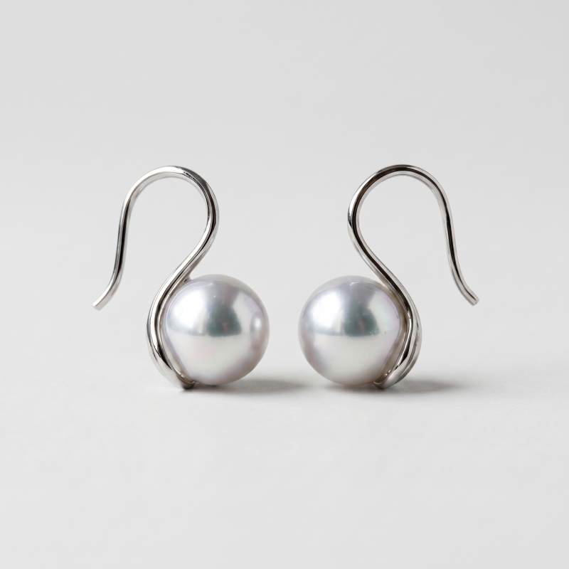 Classic Outline Dangle Creamy white Pearl Earrings - 10mm Freshwater Cultured Pearl - Main Image