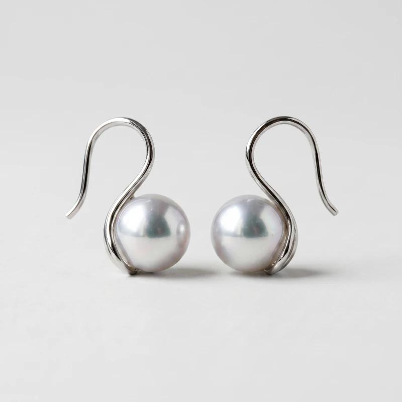 Classic Outline Dangle Creamy white Pearl Earrings - 10mm Freshwater Cultured Pearl - Main Image