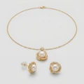 14K Gold Plated Petal Pearl & Rhinestone 3-Piece Jewelry Set 1