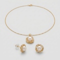 14K Gold Plated Petal Pearl & Rhinestone 3-Piece Jewelry Set 1