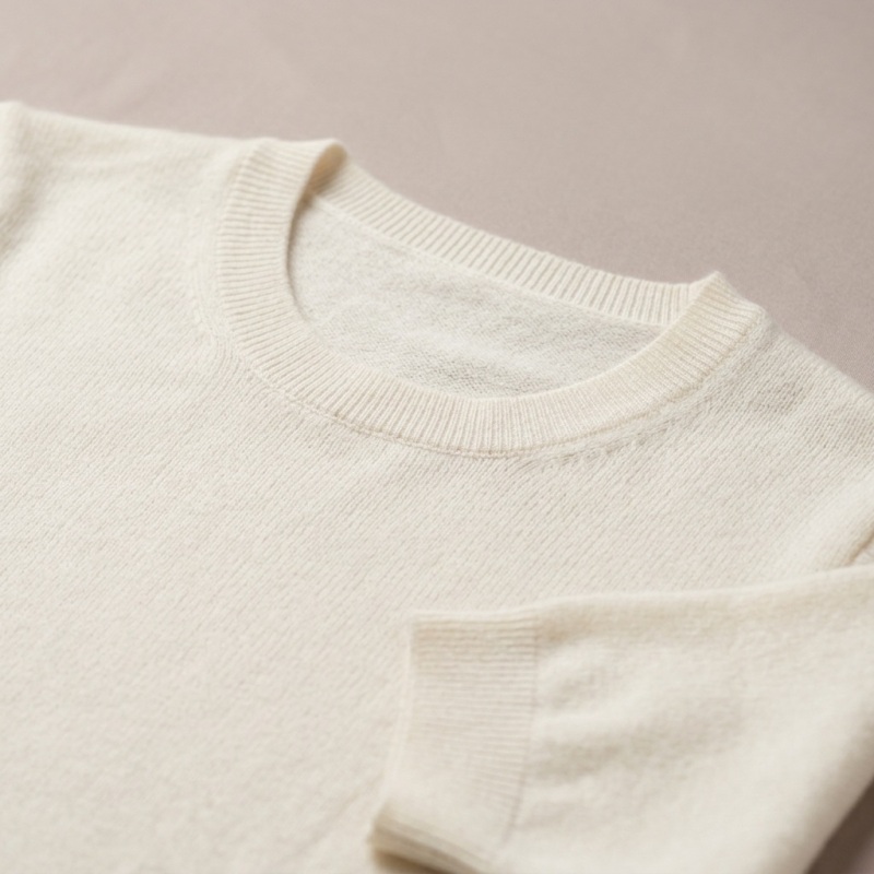Women's 100% Pure Cashmere Short-Sleeve Sweater - Ivory White, Ultra-Light, Soft - Image 5