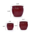 3-Piece Crimson Embossed Floral Ceramic Planter Set - 15/12/9 Inch Orchid Pots 4