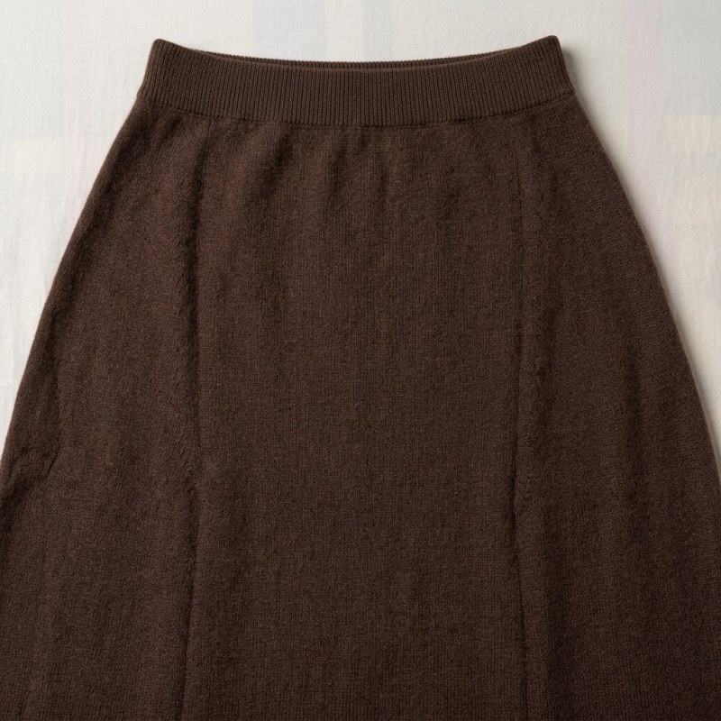 Premium Women's Cashmere A-Line Maxi Skirt - Elegant Coffee Brown, Size L - Image 2