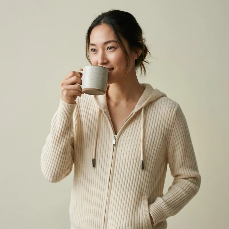 Women's 100% Pure Cashmere Hooded Zip Cardigan - Main Image