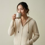 Women's 100% Pure Cashmere Hooded Zip Cardigan thumbnail 1