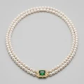 Elegant Double-Strand AAA Pearl Necklace with Emerald-Green Sapphire Clasp 1