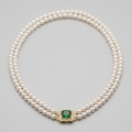 Elegant Double-Strand AAA Pearl Necklace with Emerald-Green Sapphire Clasp 1