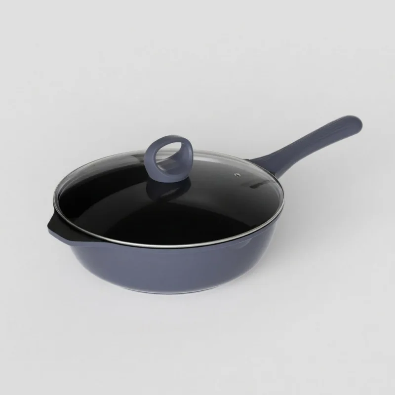 12 inch Die-Cast Deep Frying Pan, Low Smoke & Wear-Resistant, with Tempered Glass Lid, Compatible with All Cooktops - Main Image