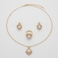 14K Gold Plated Pearl Jewelry Set - Waveform Scalloped Necklace, Ring & Earrings 1