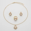 14K Gold Plated Pearl Jewelry Set - Waveform Scalloped Necklace, Ring & Earrings 1