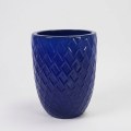17-Inch Handmade Ceramic Planter - Deep Blue Rhombic Texture Breathable Terracotta Pot 1