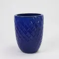 17-Inch Handmade Ceramic Planter - Deep Blue Rhombic Texture Breathable Terracotta Pot 1