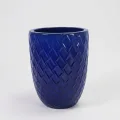 17-Inch Handmade Ceramic Planter - Deep Blue Rhombic Texture Breathable Terracotta Pot 1