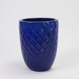 17-Inch Handmade Ceramic Planter - Deep Blue Rhombic Texture Breathable Terracotta Pot thumbnail 1
