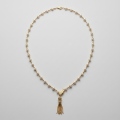 Hollow Lion Ball Tassel Button Freshwater Pearl Necklace 8.28-8.10mm, 34in, 51 Pearls, 14K Gold Plated 1