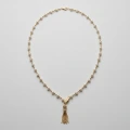 Hollow Lion Ball Tassel Button Freshwater Pearl Necklace 8.28-8.10mm, 34in, 51 Pearls, 14K Gold Plated 1