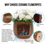 Set of 3 Handmade Glazed Ceramic Planters - 9in/7in/5in, Diamond Pattern Terracotta Brown thumbnail 5
