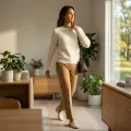 Women's Luxury Brushed Cashmere Crewneck Sweater - Elegant White (L) 4