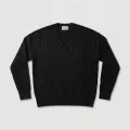 Women's Elegant Silver Lurex V-Neck Pure Cashmere Sweater - Black, Size L, 197g Lightweight 4