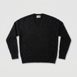 Women's Elegant Silver Lurex V-Neck Pure Cashmere Sweater - Black, Size L, 197g Lightweight thumbnail 4