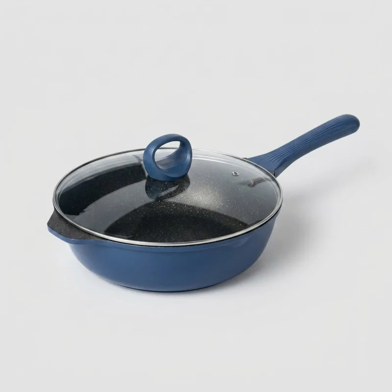 10 inch Low-Smoke Wear-Resistant Integrated Die-Cast Sauté Pan with Tempered Glass Lid, Compatible with All Stoves - Main Image