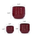 Set of 3 Handmade Deep Red Glazed Ceramic Planters - 15/11/8 Inch 5