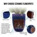 17-Inch Handmade Ceramic Planter - Deep Blue Rhombic Texture Breathable Terracotta Pot 3