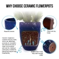 17-Inch Handmade Ceramic Planter - Deep Blue Rhombic Texture Breathable Terracotta Pot 3