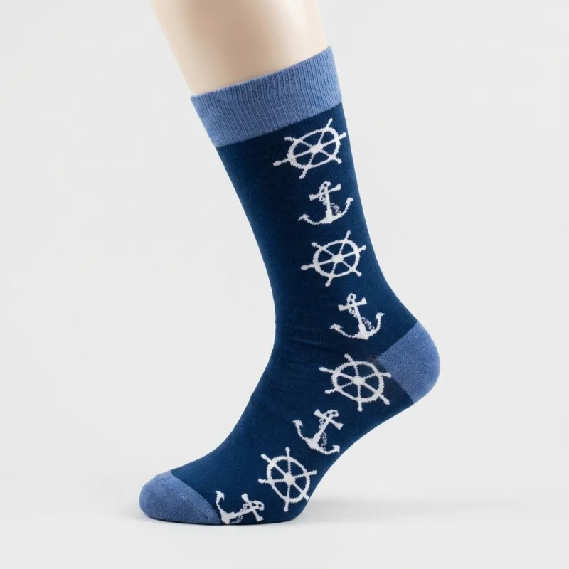 Nautical Sailor Style Crew Socks - Unisex One Size, Premium Cotton Blend - Main Image