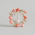 Elegant Rose Petal & Pearl Wreath Brooch, 14K Gold Plated Rhinestone Pin 1