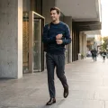 Tatario Men's 100% Pure Cashmere Thickened Crew Neck Sweater - Light Heather Blue, Luxurious Warmth 2