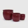 3-Piece Crimson Embossed Floral Ceramic Planter Set - 15/12/9 Inch Orchid Pots 1