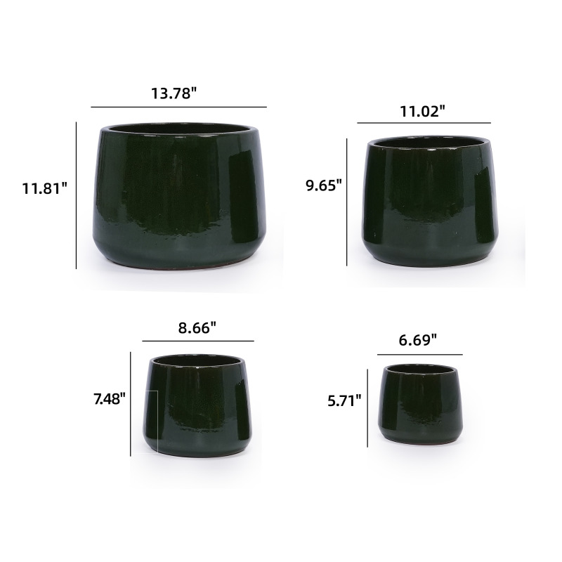 Deep Green Handmade Ceramic Planter Set of 4 - Breathable Clay for Succulents - Image 3